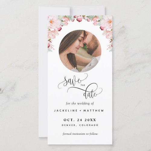 Photo Pink Floral Wedding Save The Date Bookmark