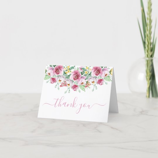 Photo Pink Floral Wedding Thank You Card | Zazzle.com