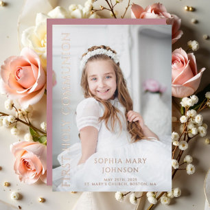 Photo Pink Girl First Holy Communion Rose Gold  Foil Invitation