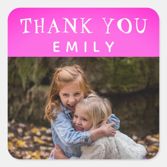Photo Pink Girly Birthday Thank you Square Sticker (Front)