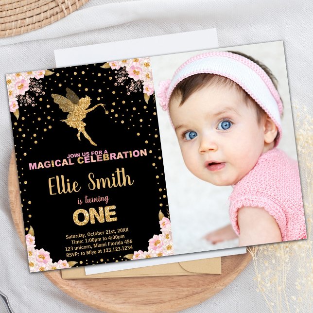 Photo Pink Glitter Fairy Birthday Invitations (Photo Pink Glitter Fairy Birthday Invitations)