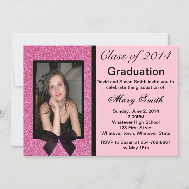 Photo Pink Glitter Graduation Invitation (Front)