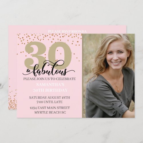 Photo Pink Gold 30 and Fabulous Birthday Party  In Invitation