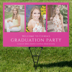 Photo Pink Graduation Party Welcome Sign