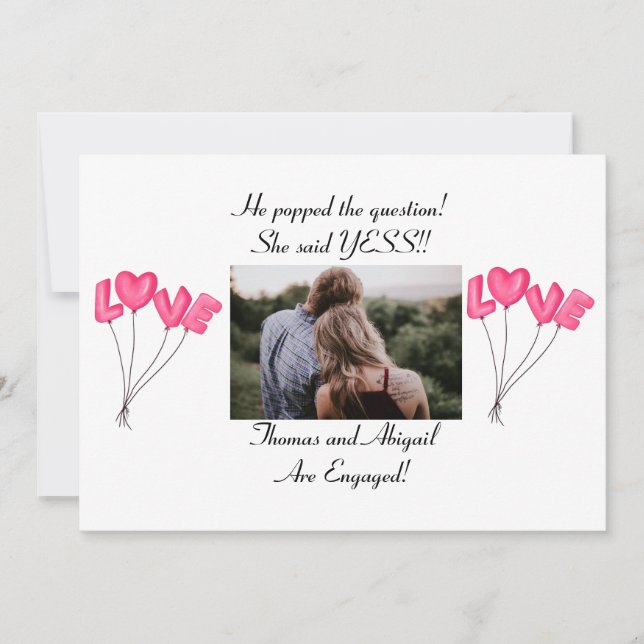 Photo Pink Heart Balloons Engagement Announcement (Front)