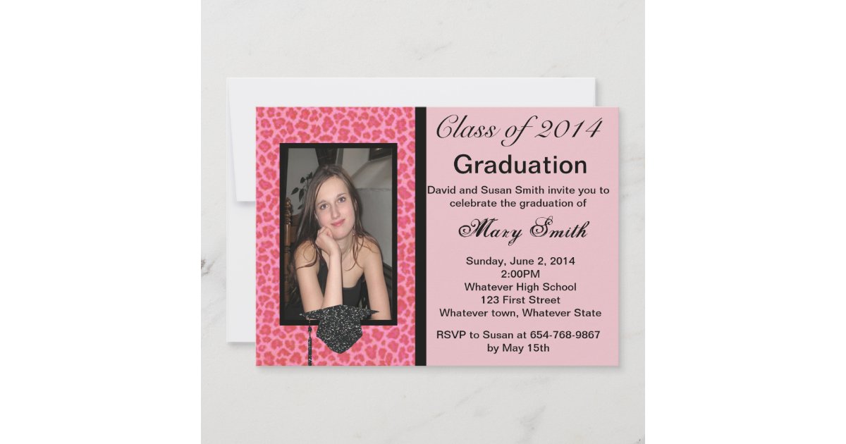 Leopard Graduation Invitations Photo Pink Leopard Graduation Invitation | Zazzle