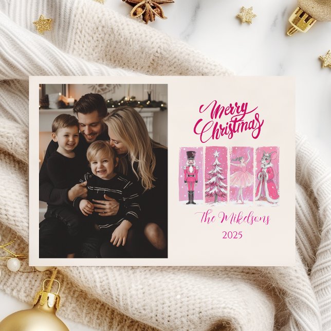 Photo Pink Nutcracker Ballet Christmas Holiday Card (Creator Uploaded)