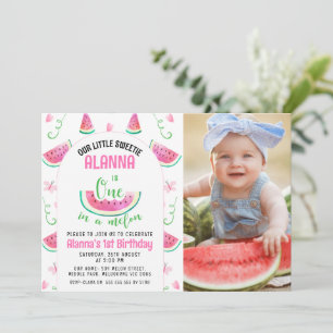 Photo Pink One In A Melon 1st Birthday Invitation