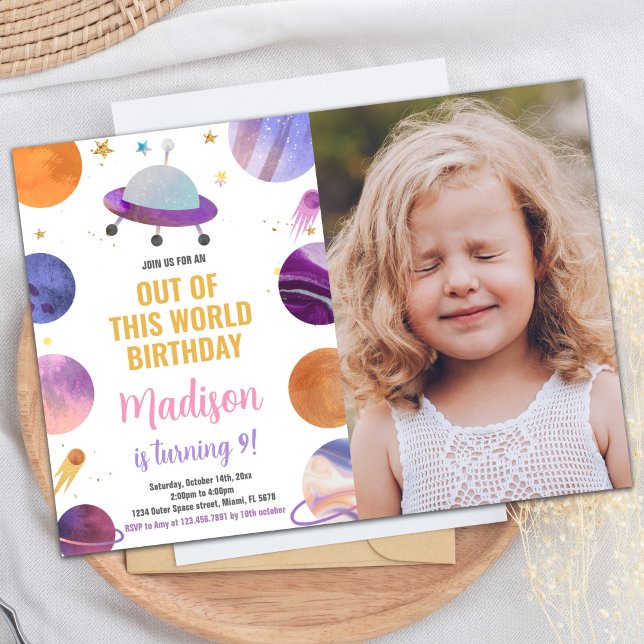 Photo Pink Outer Space Birthday Invitations (Photo Pink Outer Space Birthday Invitations)