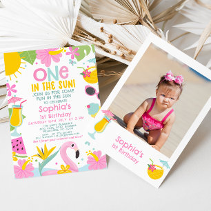 Photo Pink Pool One In The Sun 1st Birthday Invitation