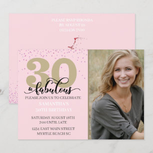 Photo Pink Purple 30 and Fabulous Birthday Party  Invitation
