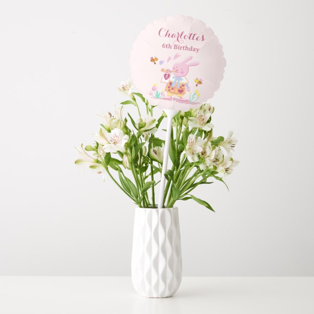 Photo pink rabbit in the garden kids birthday balloon (Vase)
