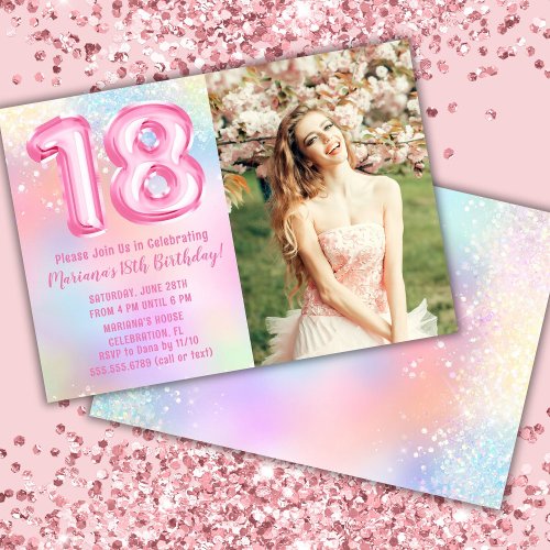 Photo Pink Rainbow 18th Birthday Invitation