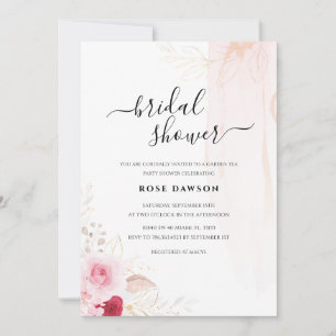 Photo Pink Red & Gold Floral Garden Bridal Shower Invitation