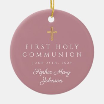 Photo Pink Religious Cross Girl First Communion Ceramic Ornament by GuidingStar at Zazzle