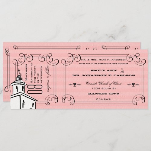 Photo Pink Romantic Chapel Ticket Wedding Invitation