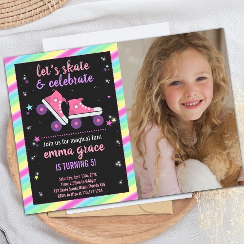 Photo Pink Skating Birthday Invitations