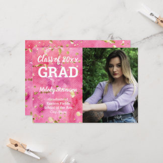 Photo Pink Watercolor Art Graduation Invitation