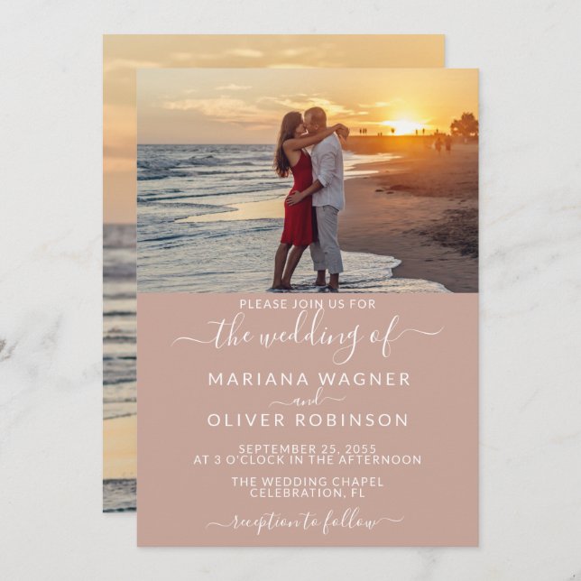 Photo Pink Wedding Invitation (Front/Back)