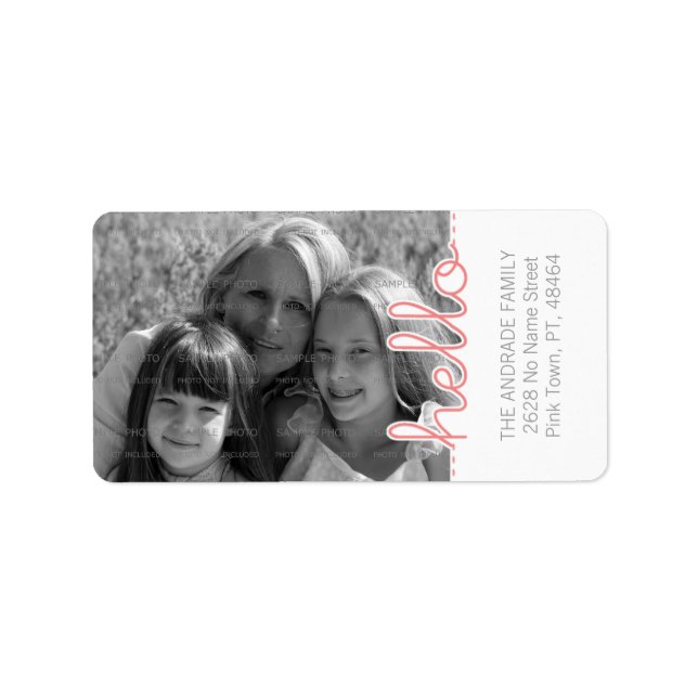 Photo Pink White Hello Cut Outs Vertical Text Label (Front)