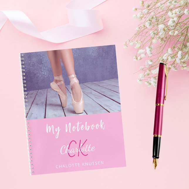Photo pink white monogram name notebook (Creator Uploaded)