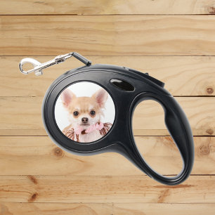 Photo pink white wreath monogram initial dog retractable pet leash