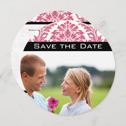 Photo Pink Yarrow Damask Save the Date Invitation