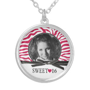 Photo Pink Zebra Sweet 16 Keepsake Silver Plated Necklace