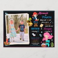 Photo Pirate and Mermaid birthday invitation