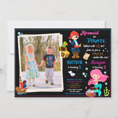 Photo Pirate and Mermaid birthday invitation