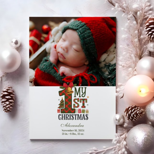 Photo Plaid First Christmas Holiday Card (Creator Uploaded)