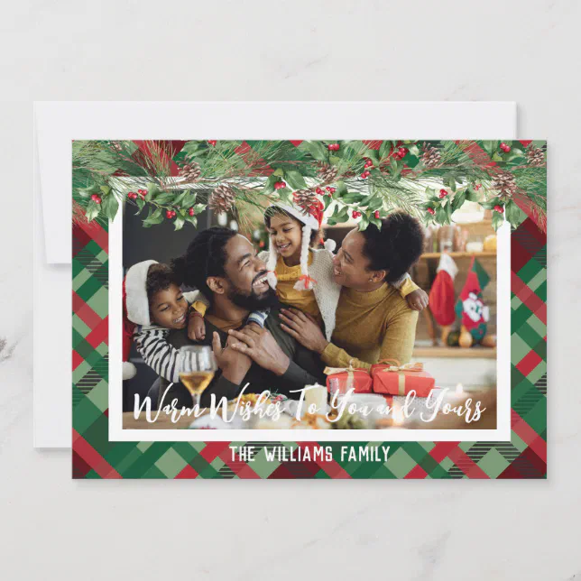 Photo Plaid Personalized Christmas Card Holiday | Zazzle