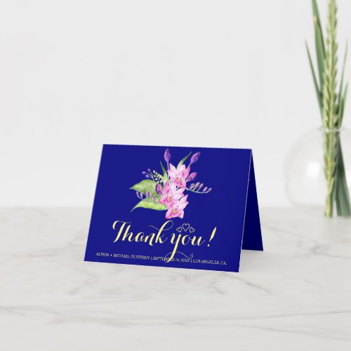PHOTO Plum navy watercolor summer floral wedding Thank You Card