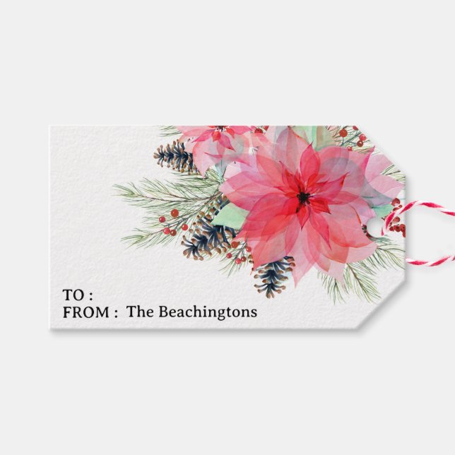 *~* PHOTO Poinsettia  AP44 Christmas Gift Tag (Front (Horizontal))