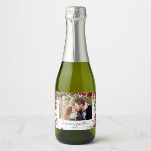 Photo Poinsettia Christmas Greenery Sparkling Wine Sparkling Wine Label