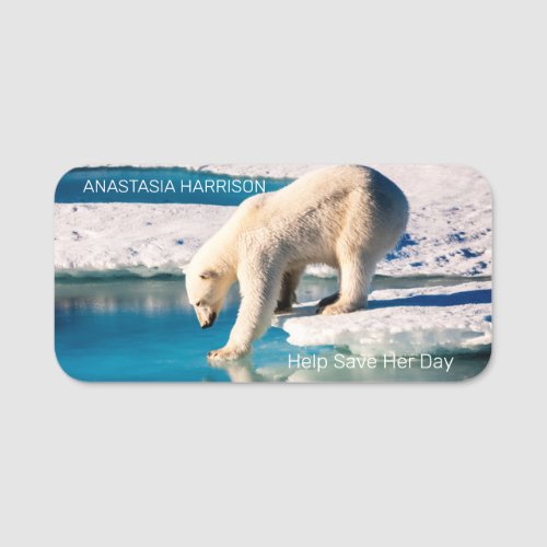 Photo Polar Bear Monogram Text Climate Change Cool Name Tag