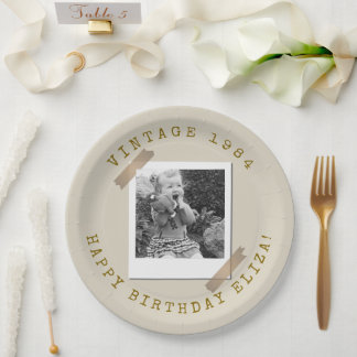 Photo Polaroid Vintage Birthday Sandy Beige Paper Plates