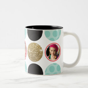 PHOTO POLKA DOT modern kid picture spot black gold Two-Tone Coffee Mug