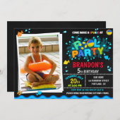 Photo Pool birthday invitation Boy pool party kids (Front/Back)