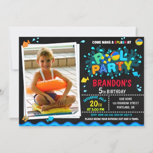 Photo Pool birthday invitation Boy pool party kids