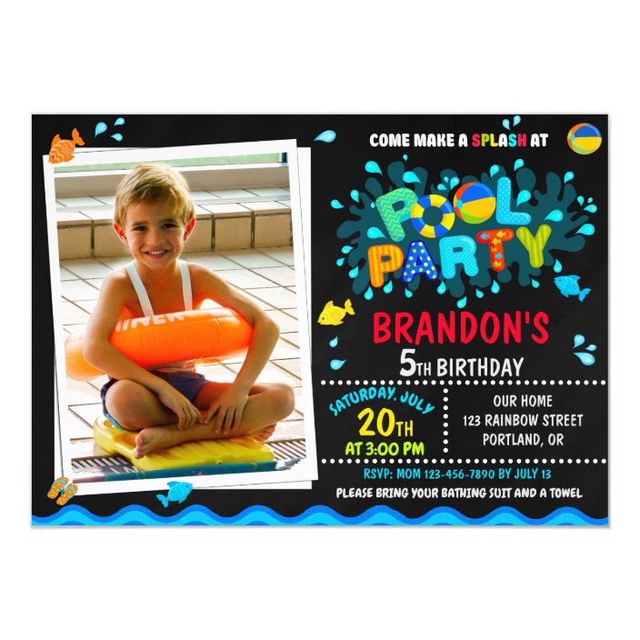 Photo Pool Birthday Invitation Boy Pool Party Kids Zazzle Com