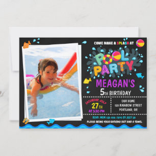 Photo Pool birthday invitation Girl pool party kid