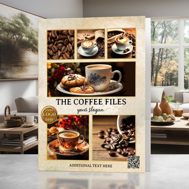 Photo Portfolio Coffee Pocket Folder (Pocket folder featuring your custom photos of coffee, with optional QR code and logo template)