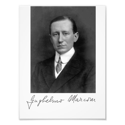 Photo Portrait and Signature of Guglielmo Marconi