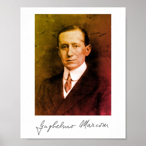 Photo Portrait and Signature of Guglielmo Marconi Poster