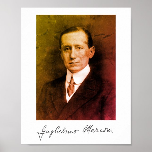 Photo Portrait and Signature of Guglielmo Marconi Poster (Front)
