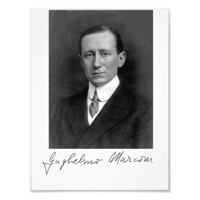 Photo Portrait and Signature of Guglielmo Marconi Print (Front)