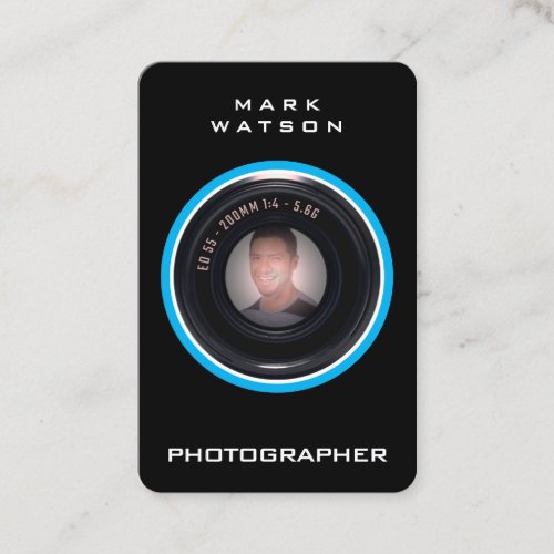 Photo portrait in camera lens business card