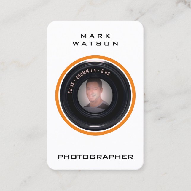 Photo portrait in camera lens business card (Front)