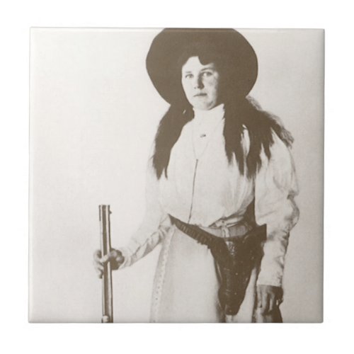 Photo Portrait of a Cowgirl Holding a Rifle 1910 Ceramic Tile